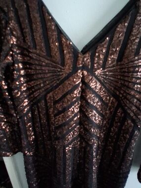 Vera Wang Black Dress with Copper Sequin Accents S